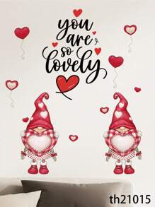 1 Set Valentine'S Day Wall Decals, Self-Adhesive Gnome Heart Stickers, For Anniversary Party, For Living Room, Bedroom, Entryway Wall Decor Gifts Birthday Graduation Personalised Stickers - Multicolor - View 6