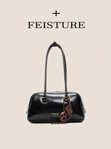 1 PIEZA Bolso de bolos de piel sintética FEISTURE, bolso de hombro/axilar de moda para mujeres (con colgante de nudo incluido como regalo gratis), cierre de cremallera, adecuado para chicas, damas, estudiantes universitarias, recién incorporadas y trabajadoras de oficina, excelente para el trabajo, negocios, ir al trabajo y la escuela