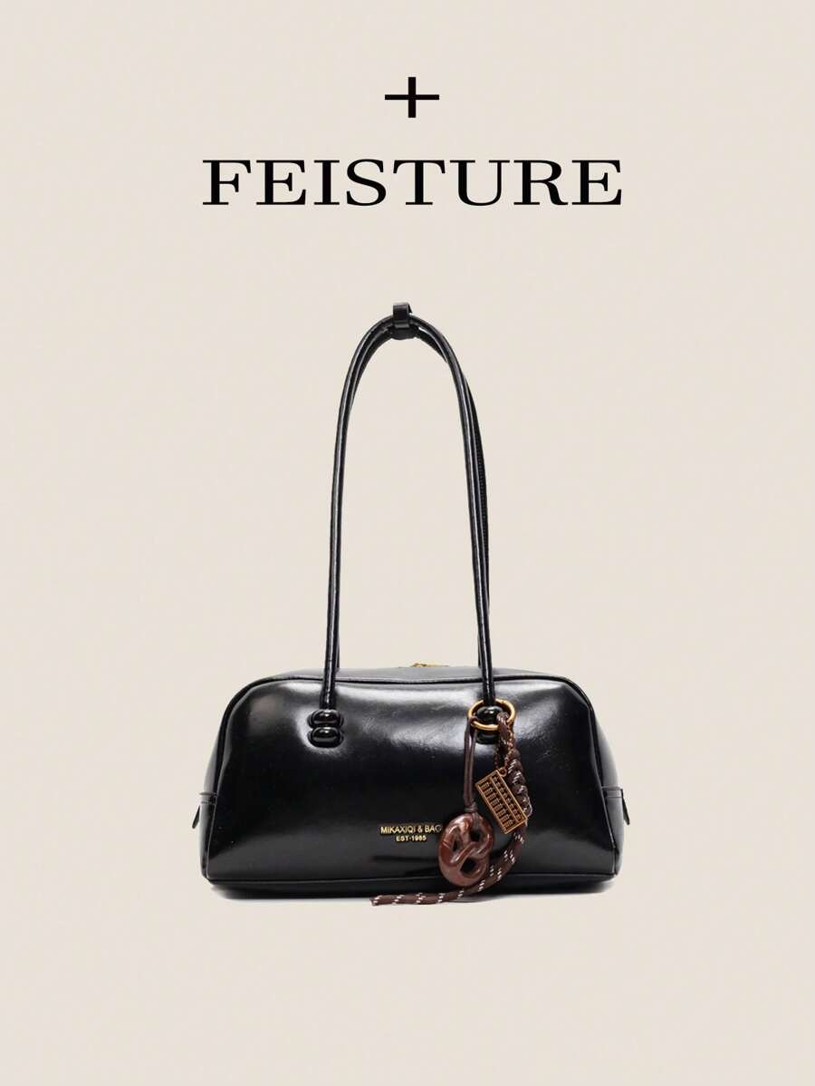 1 PIEZA Bolso de bolos de piel sintética FEISTURE, bolso de hombro/axilar de moda para mujeres (con colgante de nudo incluido como regalo gratis), cierre de cremallera, adecuado para chicas, damas, estudiantes universitarias, recién incorporadas y trabajadoras de oficina, excelente para el trabajo, negocios, ir al trabajo y la escuela