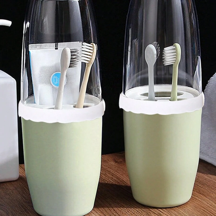 1pc Portable Toothbrush Box, Nordic Clear Design PP Portable Toothbrush Carrying Box For Outdoor Home Bathroom Decor Summer