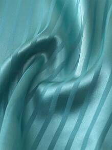 [Elegant Fields]2 Pieces Women Satin Striped Short Sleeve Polo Shirt And Shorts Pajama Set, For Spring And Summer, Two Pieces Set - Green - View 8