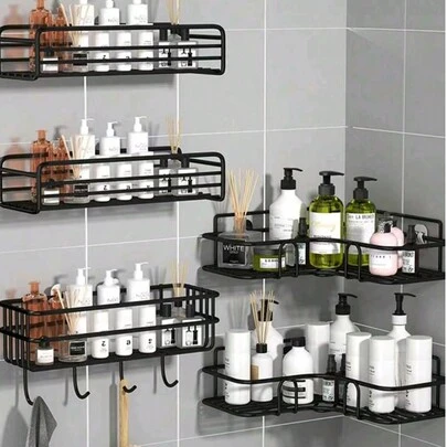 1 kệ đựng đồ dùng nhà tắm, giá để đồ trong phòng tắm, giá đựng đồ dùng nhà vệ sinh bằng thép không gỉ có giác hút, phụ kiện nhà tắm.