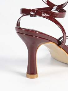 Giày sandal cao gót thời trang màu trơn mùa xuân/hè dành cho nữ, kiểu dáng quai ngang mắt cá chân, gót mảnh, hở mũi, quai chéo. - Màu Đỏ Sâu - Xem 4