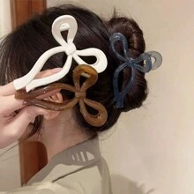 3pcs Plus Size Solid Color Hair Claw Clips With Bow, High Ponytail Bun Maker, Versatile & Suits All,Hair Accessories,Hair Jaw Clip,Hair Clutch Fall Winter Hair Clip For Vacation Outfits Woman - Multicolor - View 3