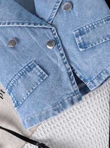 2pcs Young Girl Retro Denim Vest + Overalls Set, Lightweight Summer