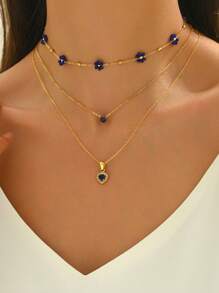 VceTd Bộ 3 dây chuyền thiết kế lãng mạn kiểu Pháp, dây chuyền mặt thép không gỉ với đồ trang trí bằng thủy tinh hình trái tim nhiều màu sắc, thích hợp cho các quý cô đeo trong đám cưới hoặc làm quà tặng ngày lễ tình nhân cho những người yêu nhau - Vàng - Xem 12