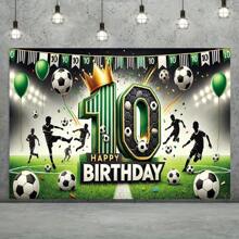 1 pièce Bannière d'anniversaire de 10 ans thème football joyeux, multi-tailles, polyester, fond de photographie, décor d'ambiance, décoration de festival extérieur, décoration de jardin et maison, décor de patio