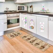 1/2 Set Easter Kitchen Rug - Cute Brown Easter Bunny Pattern, Non-Slip, Soft Washable Polyester Rug, Ideal For Bedside, Bedroom Entrance, Balcony Decor, Perfect Easter Decoration, Suitable For All Seasons - Multicolor - View 6