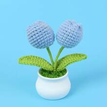 1pc Handmade Crocheted Yarn Simulation Tulip Potted Plant, Round Cute Woven Yarn Tulip, 1 Double Headed Stamen, 1 Triple Headed Flower Bud, Desktop, Car, Office, Home Decoration, Small Gift, Can Be Given To Family, Friends, Classmates, Birthdays, Teachers, Souvenirs, Night Market Camping Parties, Scenic Spots Easter Gifts Graduation,Garden Decor,Outdoor Plant,Gardening,Fake Flowers