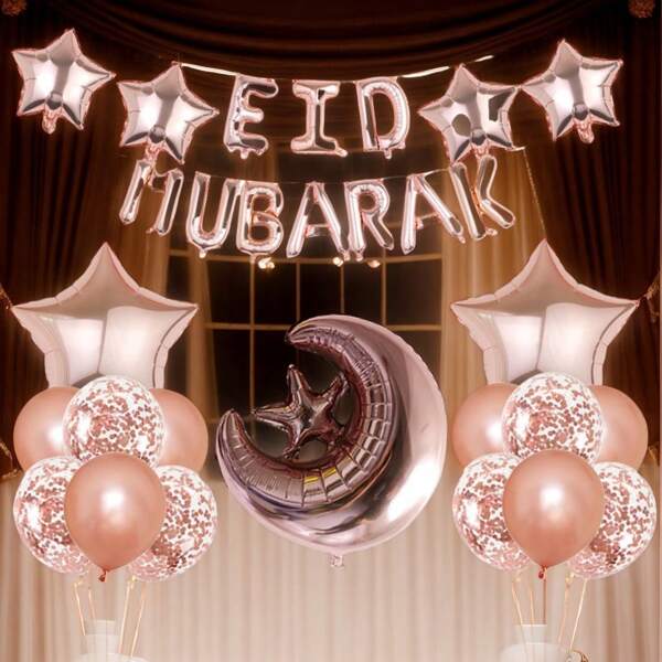 Stern- und Mond-Ballonset, inklusive Ramadan Happy Letter Ballon Eid Al-Fitr Dekoration, Jahrestags-, Verlobungs-, Hochzeits-, Geburtstags-Party Dekoration, Valentinstag Dekoration, Heim- und Raumdekoration