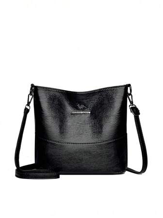 1pc Solid Color PU Leather Large Capacity Lightweight Crossbody Bag With Kangaroo Metal Decor, Suitable For Women's Daily Use, Versatile