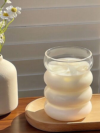 1PC 330ml Modern Stacked Glass Cup, Unique Bubble Design Water Mug, Clear Glass Drinkware For Home, Office, And Kitchen, Elegant Tumbler For Water, Juice, Milk, Smoothies, Iced Coffee, No Straw, Adult Beverage Cup, Creative Gift For Women, Men, And Home Decor Enthusiasts, Distinctive Shaped Drinking Glass, Perfect For Parties, Gatherings, And Everyday Use, Decorative Glassware, Single Clear Glass Cup Back To School
