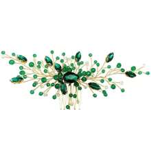 Handmade Crystal Hair Comb Bride Wedding Hairpin, Green Emerald Color Crystal Hair Accessories,Bride Hair Styling, Side Comb