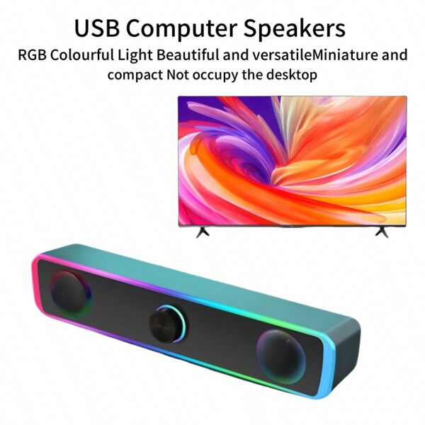1pc RGB Color Lighted Computer Speakers, Long Design Computer Speakers, Computer Desktop Speakers, USB Plug And Play Computer Speakers, 2 Speakers, Subwoofer For PC Or Laptop, Computers, Cell Phones, TVs, Etc., Gift