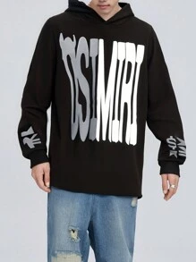 OSIMIRI Letter Print Hoodie For Both Men And Women Pullover Sweatshirt Harajuku Star Jacket Streetwear,The Best Choice For Autumn And Winter Gifts - 黑色 - 查看 3