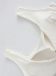 Women's Cross Over Beautiful Shoulder Strap, Chest Cushion Vest, Young Girl,Youthful And Simple Fashion, Versatile Backless, Sexy And Slim Fitting, Breathable And Sweat Absorbing Sports Fitness Base, Fixed Bra Vest Top, Workout - White - View 6