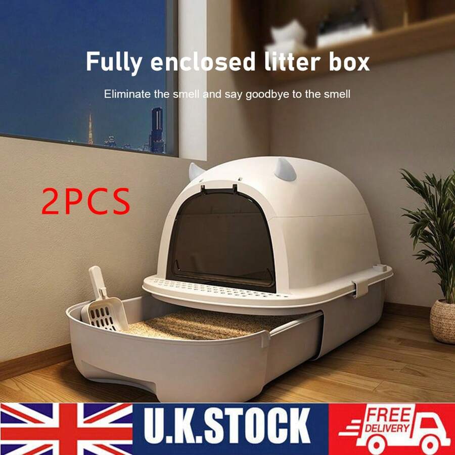 Large Cat Litter Box Cat Pan Drawer Anti-Splashing Cat Potty Tray Self Cleaning - Grey - View 1