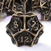 7pcs/Set Hollow Vintage Polyhedral Leaf-Shaped Dice Set, Astonishing Gift For D&D Board Game Lovers (Antique Bronze Color)