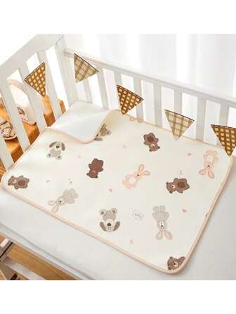 1 件防水透气婴儿床垫，3 层动物图案湿尿布垫，即时吸收无泄漏，可清洗和重复使用，四季皆宜