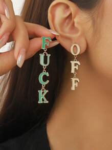 1 对复古朋克风格仿旧金属字母设计耳环，适合女士日常佩戴或节日佩戴 - 字母耳環 - 查看 20