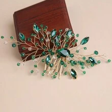 Handmade Crystal Hair Comb Bride Wedding Hairpin, Green Emerald Color Crystal Hair Accessories,Bride Hair Styling, Side Comb
