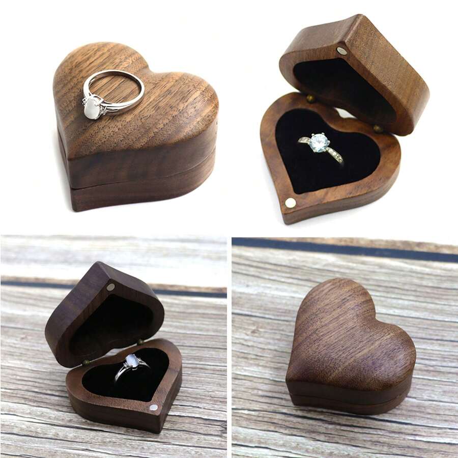 1Pc Wooden Ring Box, Engagement Ring Box, Proposals, Wedding Ceremony,Ring Box (Ring Not Included) Valentine's Day