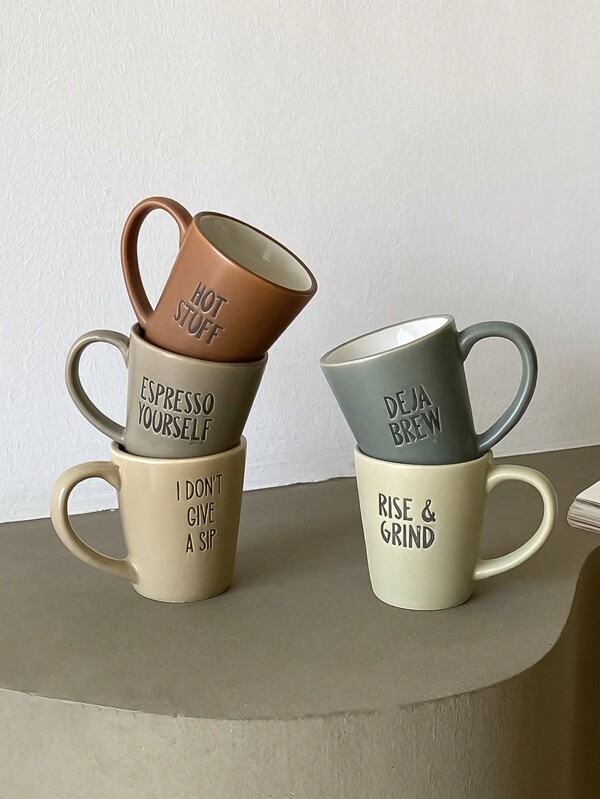 1pc 68ml Retro Mini Italian Espresso Cup, Ceramic Letter Decor Small Tea Cup, Suitable For Coffee Shop, Home Coffee Maker, Afternoon Tea, Gift