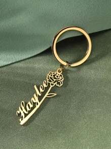 Floral Design Personalized Name Keychain - Stainless Steel, Suitable For Holiday Gifts, Single Keychain