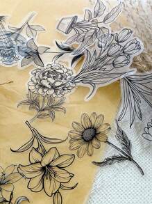 50 Stücke schwarze einfache Pflanzensticker, wasserfeste PET transparente Aufkleber für Laptop, Wasserflasche, Tagebuch, Handy, DIY Dekoration