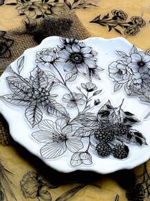 50 Stücke schwarze einfache Pflanzensticker, wasserfeste PET transparente Aufkleber für Laptop, Wasserflasche, Tagebuch, Handy, DIY Dekoration