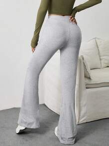 1pc Fashion Minimalist High Waist Slimming Drawstring Casual Comfortable Solid Color Flare Workout Maxi Pants, Spring/Summer