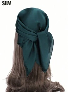 1pc Ladies' Imitated Silk Square Scarf Hair Accessory, Solid Color Simple Classic Scarf For Hair, Neck, And Head Casual Bandana,Hair Band,Head Band Ideal For Dressing Up Your Look Witch - Black - View 24