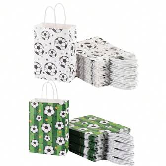 24/16/12/10/8/18pcs/Set 21*15*8cm White & Green Football Pattern Party Gift Bags, Suitable For Football Matches, Family Birthday Parties, Gatherings, Gift Packaging Decoration