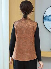 JSZ&WM 中国风,双面,素色,植物,满版印花,纽扣,薄款,立领,春秋,休闲,优雅,女士唐装,女士春装,90年代服饰 - 黃色 - 查看 3