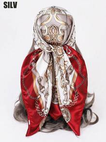 1入簡約印花90年代方形女士絲巾，適用於春秋季，可用作腰帶、包裝飾、頭帶等，波希米亞風格的頭巾、髮箍、頭帶，是裝扮造型的理想選擇 - 酒紅色 - 查看 11