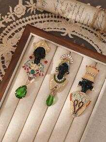 1pc Fashion Crystal Tassel Black Chief Lady Brooch, Suitable For Women's Daily Wear