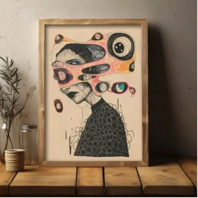 1 件独特的超现实主义油画艺术印刷品 - 现代家居和办公室墙壁艺术装饰，无框海报，适合客厅、卧室、浴室 - 复古春季风格