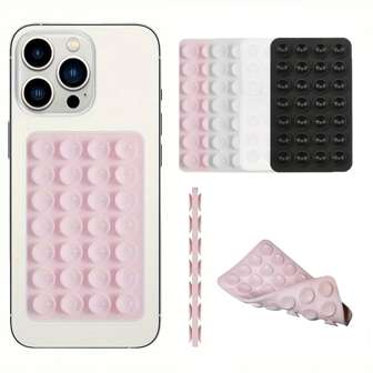 Silicone Suction Cup Phone Stand, 28 Independent Suction Cups Without Adhesive, Reusable Double-Sided Stand Suitable For Makeup, Fitness, Shower, Car And Kitchen Use Compatible With IPhone, Android Phone, Gift For Birthday, Family, Friends Phone Holder, Phone Accessories