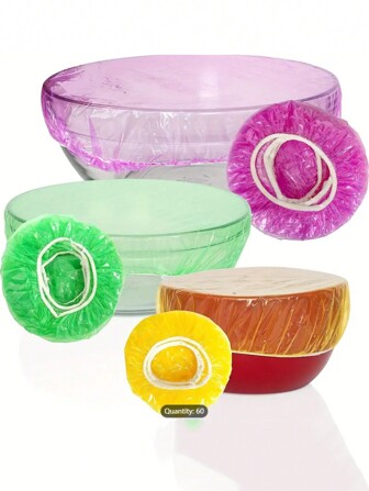 60 st färgglada, elastiska matförvaringsöverdrag, återanvändbara, monterade skålöverdrag, bra substitut för folie och plastfolie, genomskinlig, stretchig tallrik. Färgglada elastiska återanvändbara påsar i 3 storlekar, återanvändbara matklädsel elastiska skålöverdrag, plastöverdrag för köksförvaring, elastisk ersättning för aluminiumfolie Lämplig för familjens utomhuspicknick