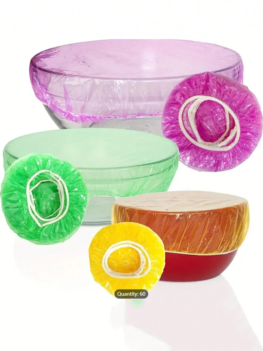 60pcs Colorful Elastic Food Storage Covers, Reusable Fitted Bowl Covers Great Substitute For Foil And Plastic Wrap, Translucent Stretchy Plate Cover. 3 Size Colorful Elastic Reusable Cling Bags, Reusable Food Cling Wrap Elastic Bowl Covers, Plastic Kitchen Storage Covers, Elastic Replacement For Aluminum Foil Suitable For Family Outdoor Picnic