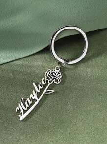 Floral Design Personalized Name Keychain - Stainless Steel, Suitable For Holiday Gifts, Single Keychain