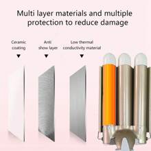 三筒卷发器，可调节温度的陶瓷卷发器，25 毫米卷发器，适合长发或短发，加热速度快，持久的海滩波浪，女性礼物，母亲节礼物 - 查看 4