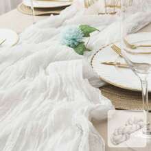 1pc Cheesecloth Table Runner-White, Boho Style Long Gauze Romantic Table Runner For Wedding Reception Bridal Shower Holiday Thanksgiving Birthday Party Table Dining Room Dresser Decor, Mother's Day Decor, Home Decor, Scene Decor - White - View 9