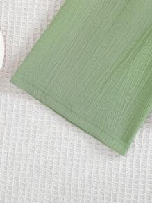 Young Girl Sleeveless Ruffle Hem Solid Color Leisure Suit, Summer - Green - View 5