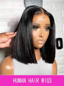 骨直发高清蕾丝假发 13X6 真人发波波头假发蕾丝前部预拔真人发女士 - 自然色&黑色系 - 查看 2