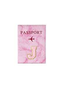 1 pieza Funda protectora de pasaporte bordada con toalla rosa con las primeras letras de la A a la Z impresas, cartera de pasaporte para mujer y hombre, estilo vintage de negocios, funda de pasaporte y tarjetero multifunción de PU para viaje en avión y accesorios de viaje - Rosa - Ver 28