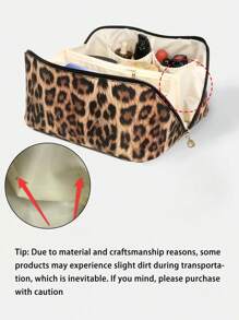 1PC Stylish Leopard Pattern Zipper Makeup Bag, Lightweight Carry On Bag, Versatile Toiletry Wash Bag,Waterproof Leopard Pattern Pu Makeup Bag - Large Capacity Cosmetic Storage Bag, Portable Travel Toiletry Bag For Travel And Daily Use Makeup Bags Makeup Organizer Make Up Organizer Makeup Storage Make Up Bag - Brown - View 8