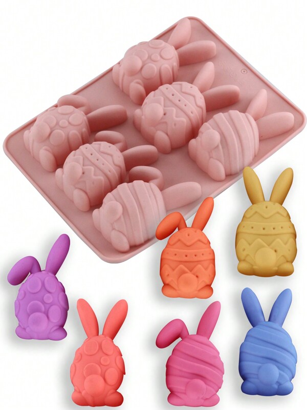 1 pieza Molde de silicona con forma de huevo de conejo de Pascua, molde para hornear chocolate y caramelos