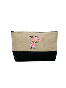 1个橙色花卉黑色字母图案卡其色手提包，化妆包，教师节礼物，女士可重复使用手提袋 - 卡其色 - 查看 15