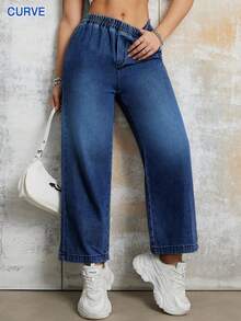Plus Size Women's Relaxed Waist Straight Leg Ankle Length Jeans